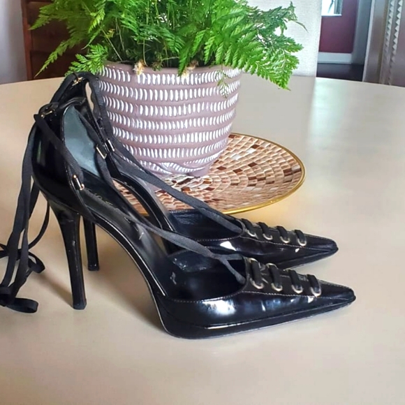 CASADEI -size 10-lase up high/heels shoes-black patent leather - Picture 1 of 3